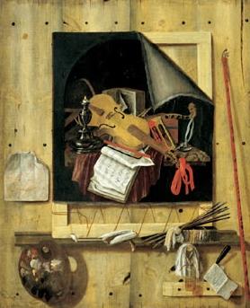 Cornelius Gijsbrechts Trompe l ail mit Atelierwand und Vanitasstillleben oil painting picture
